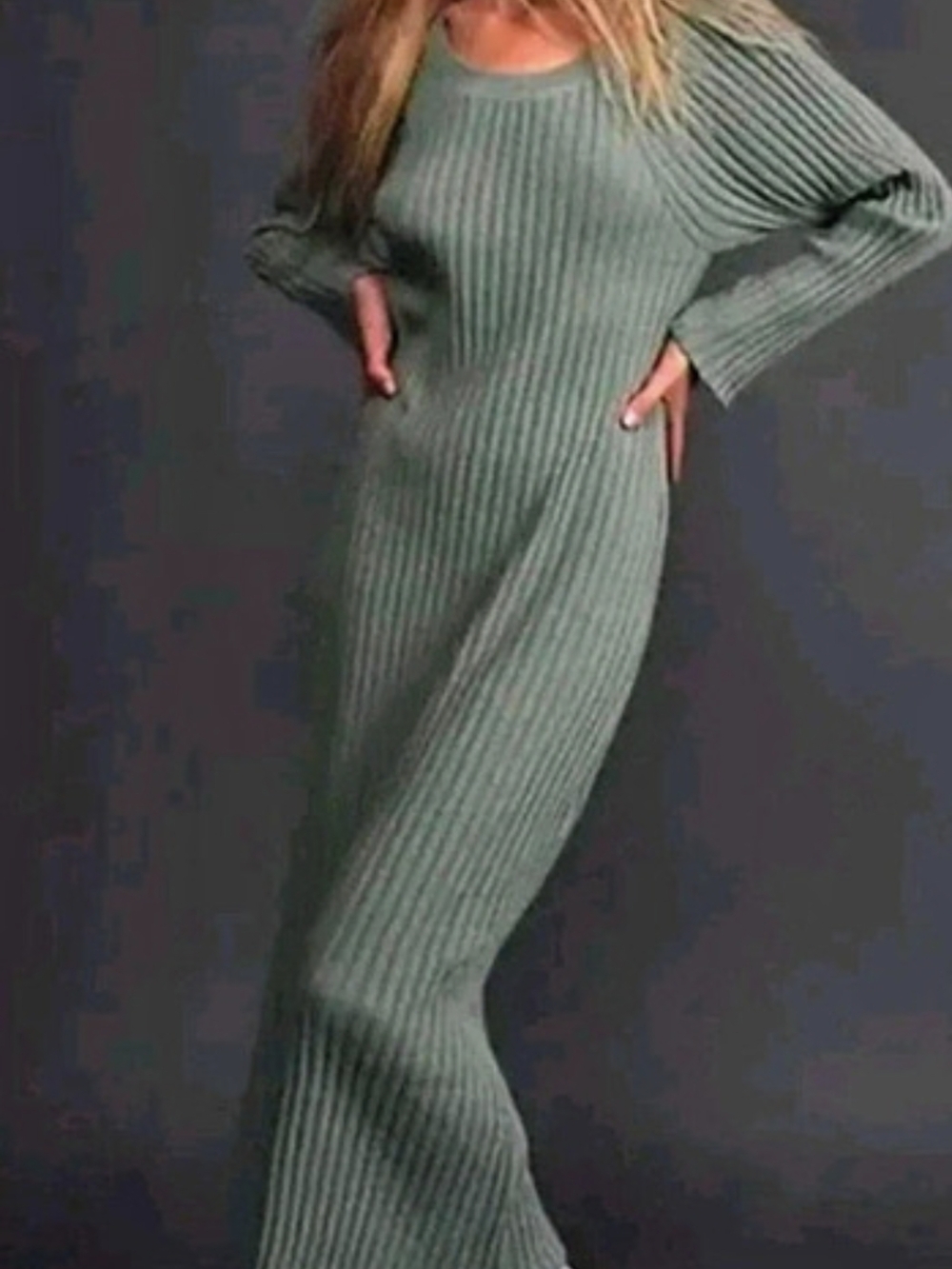 Free-est Ribbed Knit Maxi Dress in Green Like New